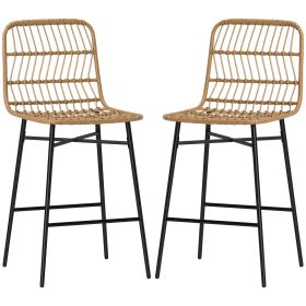 HOMCOM Rattan Counter Bar Stools Set of 2, 26" Counter Height Barstools with Back, Bar Chairs for Kitchen Island, Brown