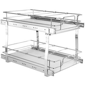 VEVOR 2 Tier 14"W x 21"D Pull Out Cabinet Organizer, Heavy Duty Slide Out Pantry Shelves, Chrome-Plated Steel Roll Out Drawers
