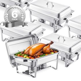 8 Qt 6 Pack Rectangle Chafing Dish Buffet Set Full Size Pan Stainless Steel