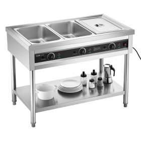 3-Pan Commercial Food Warmer Steam Table with Independent Temperature Control