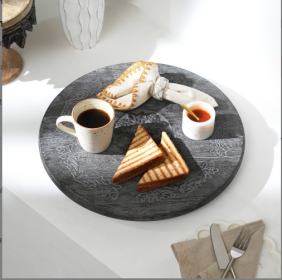 Broerine Handmade Mango Wood Lazy Susan Serving Plate (Color: Black)