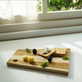 Handmade Teak Wood Cheese Bread Board Asym (Color: Brown)